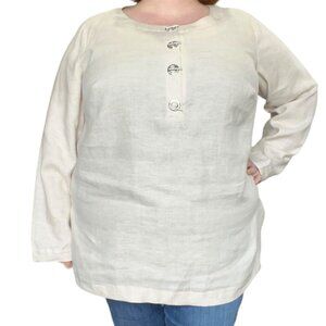 Michael Michael Kors Top Womens Plus Size 2X Beige Long Sleeve Linen Summer